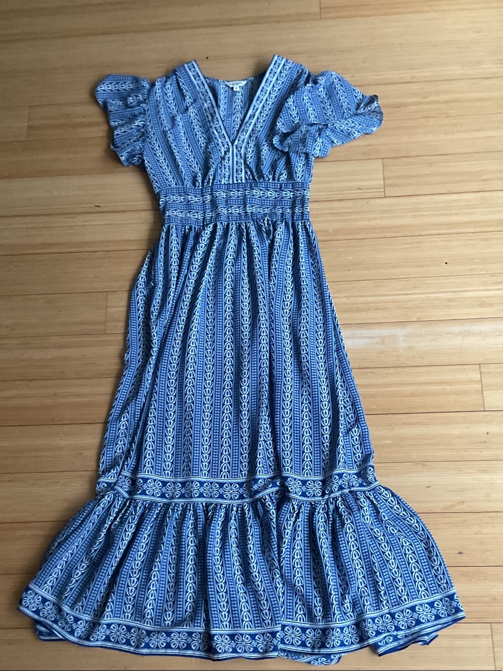 Max Studio Blue Printed V-Neck Maxi Dress